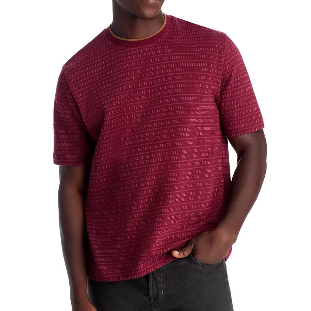 Paul Smith PS Men's Short Sleeve Woven Jacquard Striped Crew Tee Shirt Maroon M